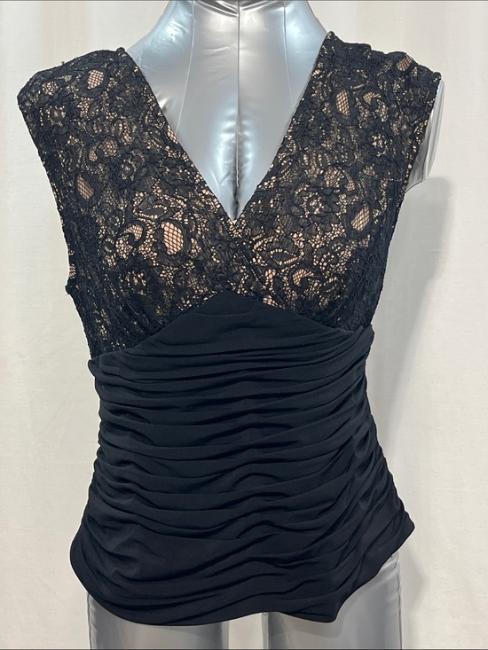 Andre Oliver Tops - Andre Oliver Black Lace V-Neck Ruched Waist Blouse party wedding classy 1441